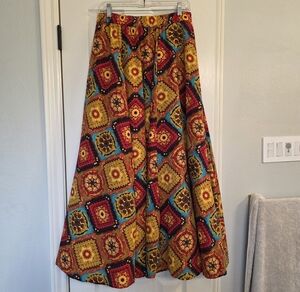 Cato Multicolor Maxi Circle Skirt with Geometric Design Size M